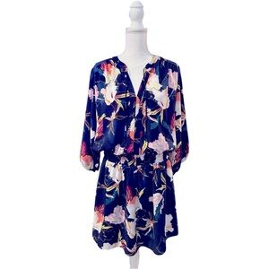KAARI BLUE Navy Floral Smocked Waist Mini Dress Size‎ X-Large